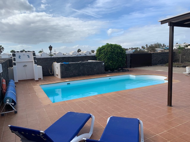 View from terrace across pool