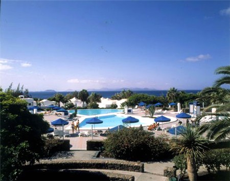 Semi-Aerial view across pools